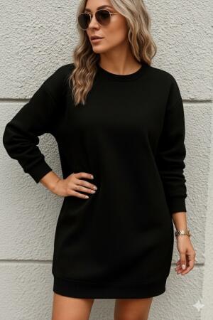 Kadın Uzun Kollu Bisiklet Yaka Iki Iplik Elbise - 3