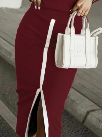 Kadın Uzun Kollu Bisiklet Yaka Kaşkorse Bluz Ve Yırtmaçlı Etek Ikili Takım - 3