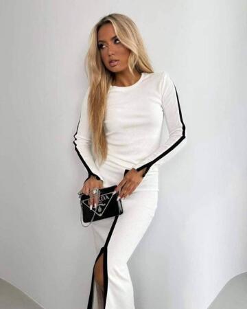 Kadın Uzun Kollu Bisiklet Yaka Kaşkorse Bluz Ve Yırtmaçlı Etek Ikili Takım - ANGELINO BuyukBedeniz (1)