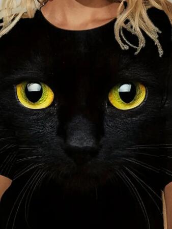 Kadın Uzun Kollu Bisiklet Yaka Kedi Desenli Süprem Bluz - 2