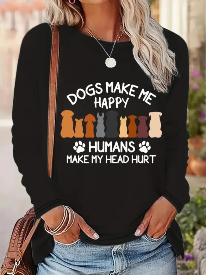 Kadın Uzun Kollu Bisiklet Yaka Köpek Resimli Viskon Bluz - 3