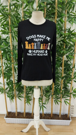 Kadın Uzun Kollu Bisiklet Yaka Köpek Resimli Viskon Bluz - 4