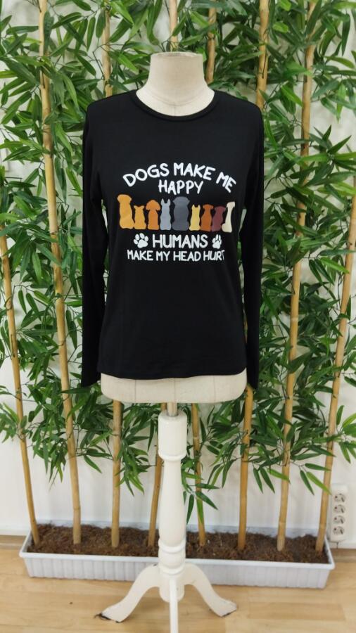 Kadın Uzun Kollu Bisiklet Yaka Köpek Resimli Viskon Bluz - 4