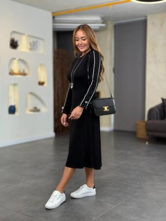 Kadın Uzun Kollu Bisiklet Yaka Midi Modal Elbise - ANGELINO BuyukBedeniz (1)