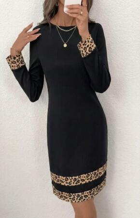 Kadın Uzun Kollu Bisiklet Yaka Mini Ithal Krep Elbise - 3