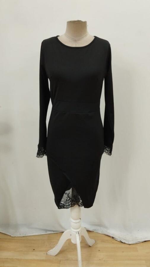 Kadın Uzun Kollu Bisiklet Yaka önden Dantel Ve Yırtmaç Detaylı Dalgıç Elbise - 4