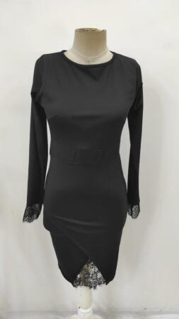 Kadın Uzun Kollu Bisiklet Yaka önden Dantel Ve Yırtmaç Detaylı Dalgıç Elbise - 5