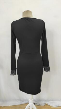 Kadın Uzun Kollu Bisiklet Yaka önden Dantel Ve Yırtmaç Detaylı Dalgıç Elbise - 7