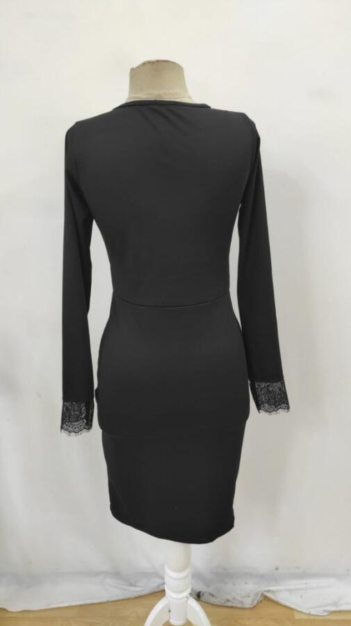 Kadın Uzun Kollu Bisiklet Yaka önden Dantel Ve Yırtmaç Detaylı Dalgıç Elbise - 7