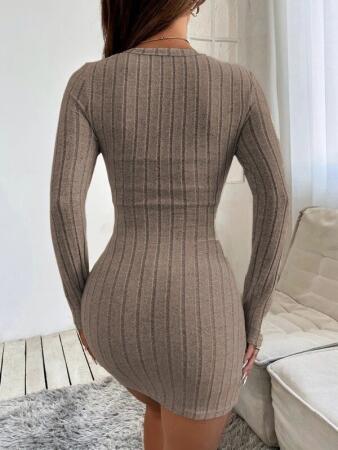 Kadın Uzun Kollu Bisiklet Yaka şardonlu Kalın Fitilli Kaşkorse Mini Boy Elbise - 2