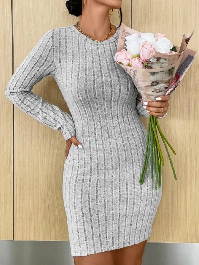 Kadın Uzun Kollu Bisiklet Yaka şardonlu Kalın Fitilli Kaşkorse Mini Boy Elbise - 2