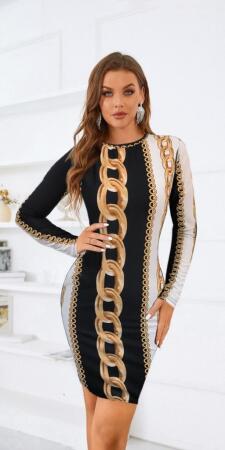 Kadın Uzun Kollu Bisiklet Yaka Scuba Midi Boy Elbise - 5