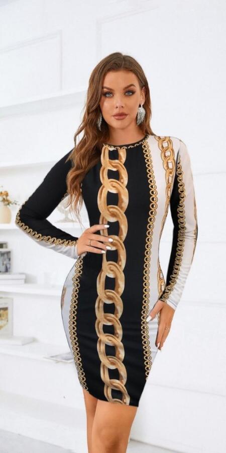 Kadın Uzun Kollu Bisiklet Yaka Scuba Midi Boy Elbise - 5