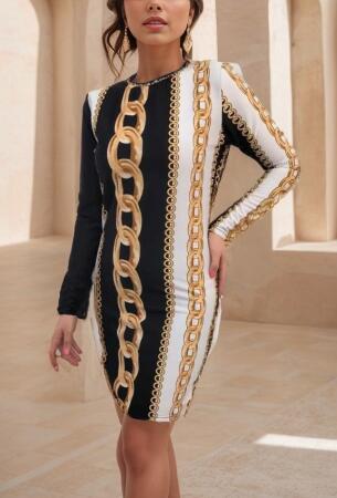 Kadın Uzun Kollu Bisiklet Yaka Scuba Midi Boy Elbise - 7