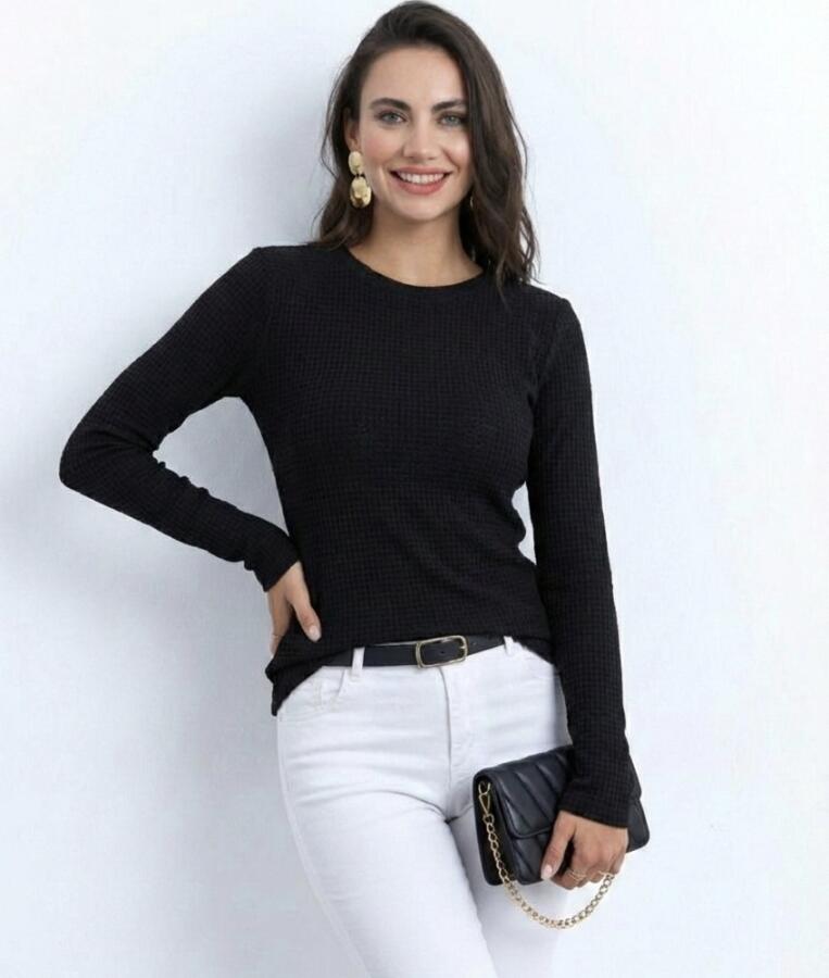 Kadın Uzun Kollu Bisiklet Yaka Triko Kazak - 1