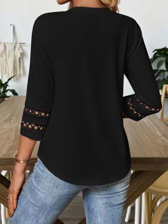 Kadın Uzun Kollu Bisiklet Yaka Truvakar Kollu Viskon Bluz - 5