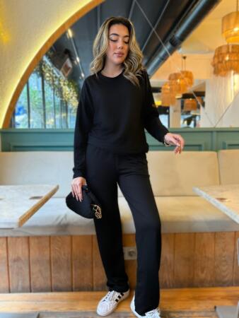 Kadın Uzun Kollu Bisiklet Yaka Viskon Iki Iplik Bluz Ve Pantolon Ikili Takım - 3