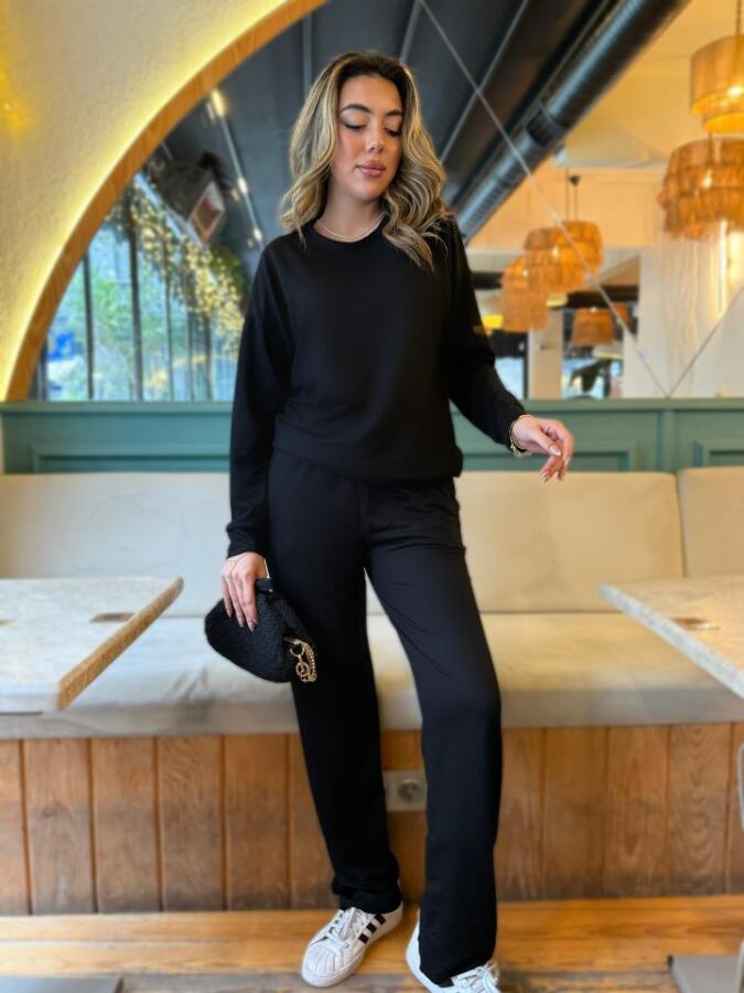 Kadın Uzun Kollu Bisiklet Yaka Viskon Iki Iplik Bluz Ve Pantolon Ikili Takım - 3