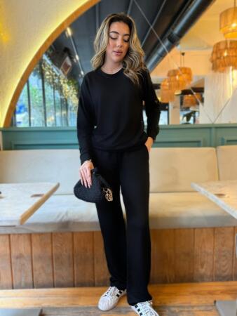 Kadın Uzun Kollu Bisiklet Yaka Viskon Iki Iplik Bluz Ve Pantolon Ikili Takım - ANGELINO BuyukBedeniz