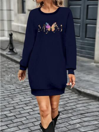 Kadın Uzun Kollu Bisiklet Yaka Viskon Iki Iplik Elbise - ANGELINO BuyukBedeniz