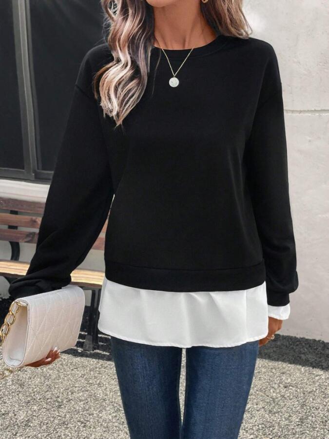 Kadın Uzun Kollu Bisiklet Yaka Viskon Iki Iplik Ve Etek Ucu Trikoton Bluz - 4