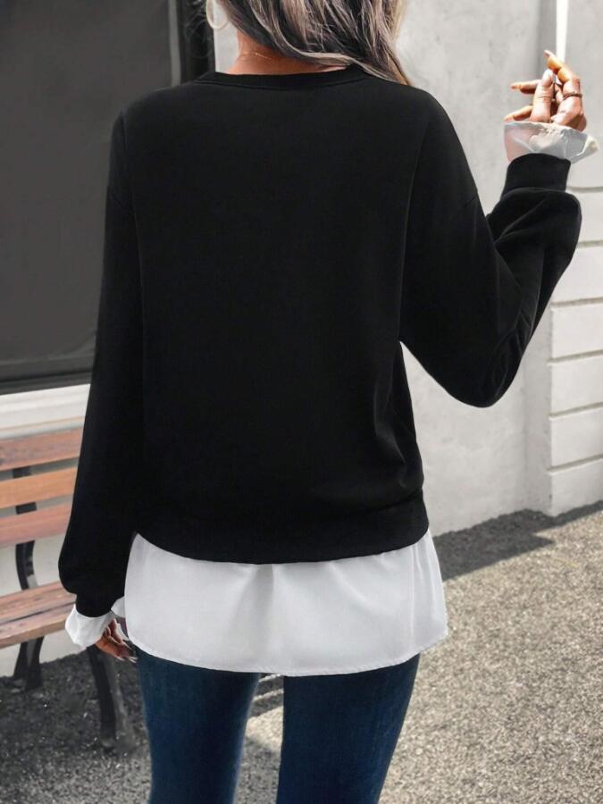 Kadın Uzun Kollu Bisiklet Yaka Viskon Iki Iplik Ve Etek Ucu Trikoton Bluz - 5