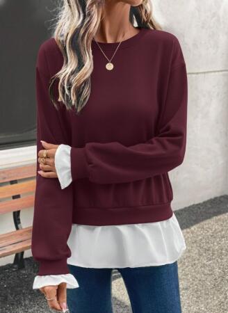 Kadın Uzun Kollu Bisiklet Yaka Viskon Iki Iplik Ve Etek Ucu Trikoton Bluz - ANGELINO BuyukBedeniz (1)