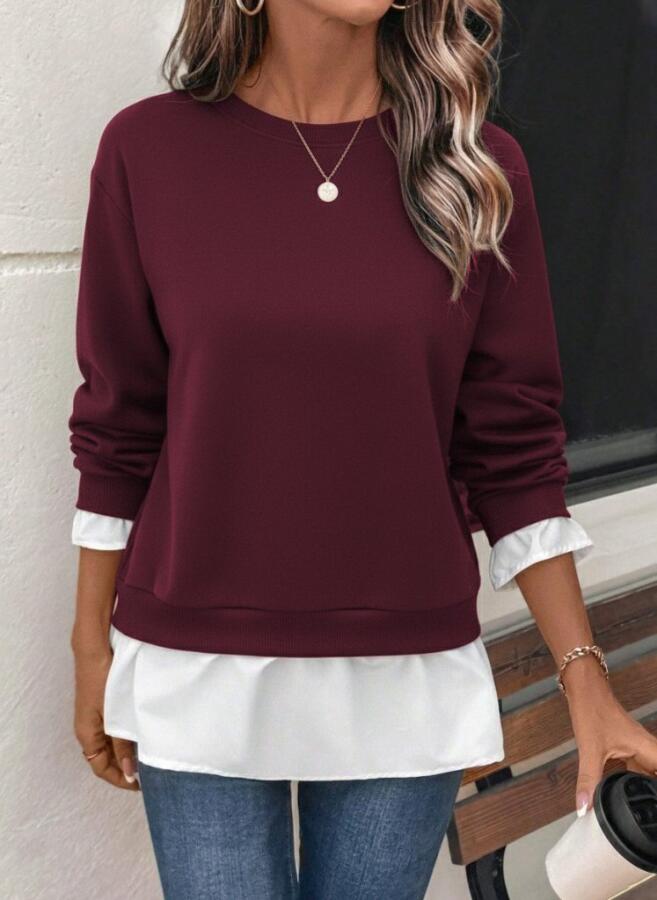 Kadın Uzun Kollu Bisiklet Yaka Viskon Iki Iplik Ve Etek Ucu Trikoton Bluz - 3