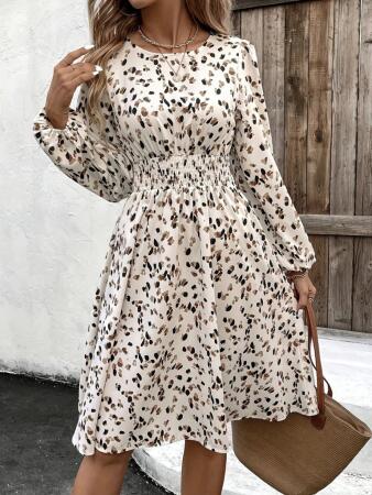 Kadın Uzun Kollu Bot Yaka Beli Lastikli Midi Süprem Elbise - ANGELINO BuyukBedeniz (1)