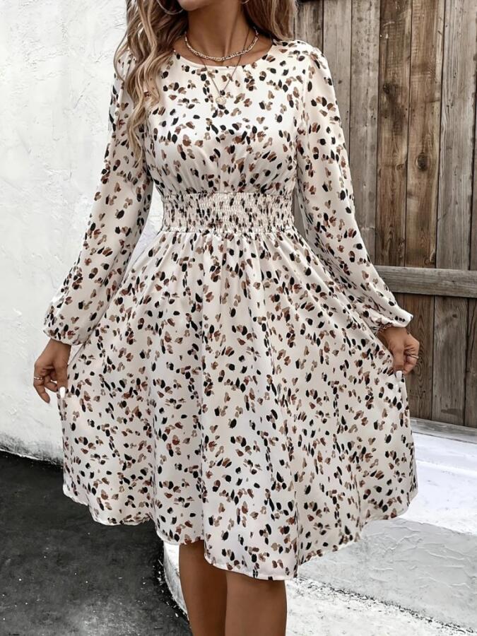 Kadın Uzun Kollu Bot Yaka Beli Lastikli Midi Süprem Elbise - 3