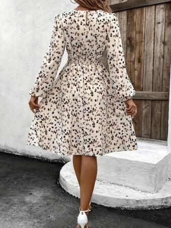 Kadın Uzun Kollu Bot Yaka Beli Lastikli Midi Süprem Elbise - 5