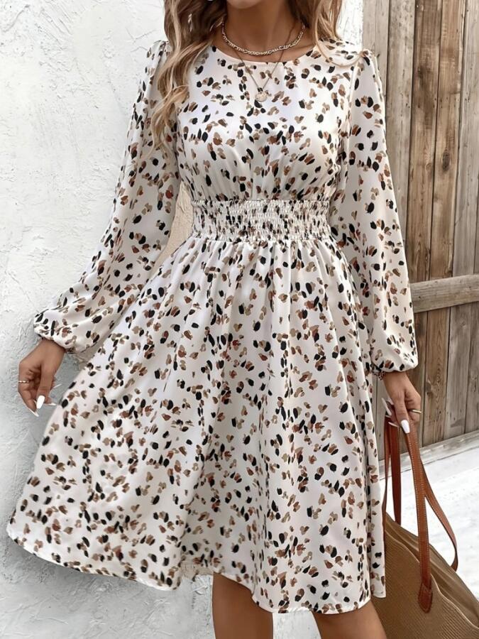 Kadın Uzun Kollu Bot Yaka Beli Lastikli Midi Süprem Elbise - 6