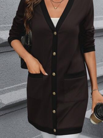 Kadın Uzun Kollu Cepli önden Düğmeli Uzun Modal Ceket - 3