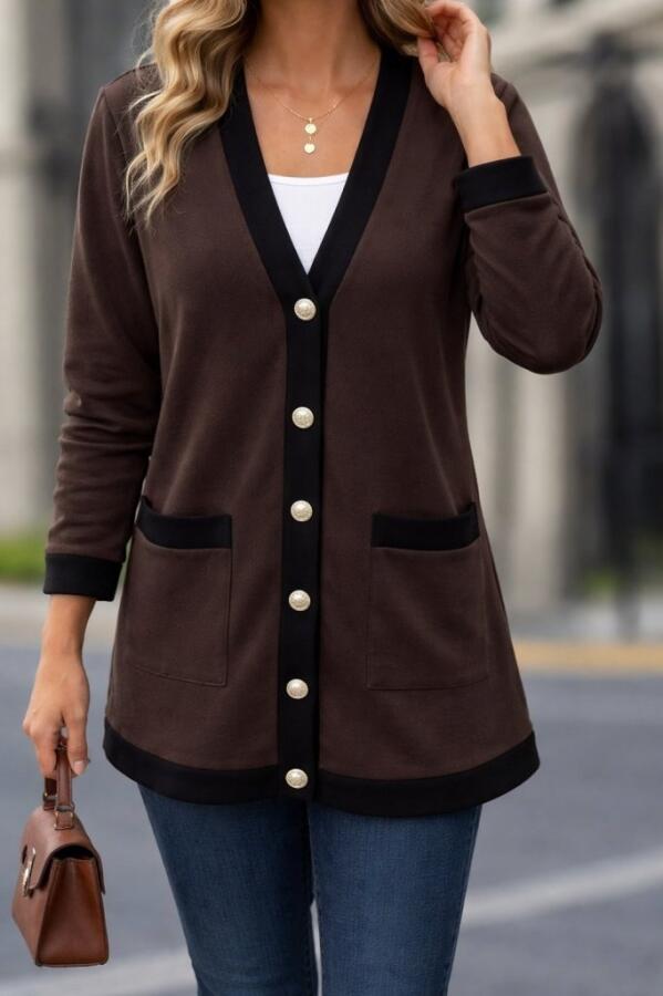 Kadın Uzun Kollu Cepli önden Düğmeli Uzun Modal Ceket - 1