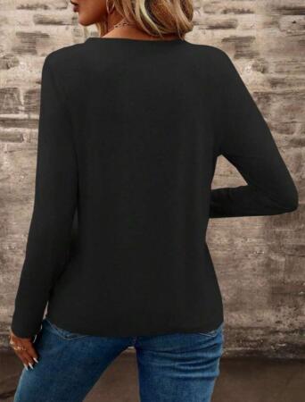 Kadın Uzun Kollu Cepli V Yakalı Viskon Iki Iplik Bluz - ANGELINO BuyukBedeniz (1)