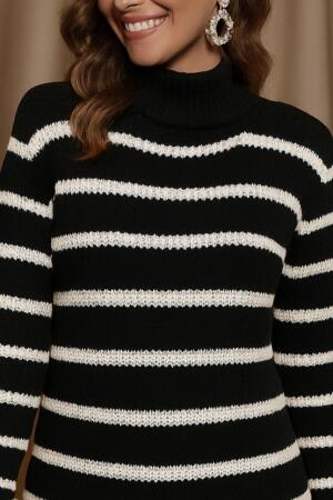 Kadın Uzun Kollu Degaje Yaka çizgili Sonya Iplik Mini Boy Triko Elbise (kemersiz) - ANGELINO BuyukBedeniz (1)