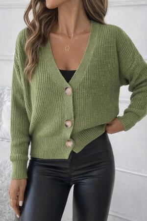 Kadın Uzun Kollu Düğme Detay Triko Bluz - ANGELINO BuyukBedeniz