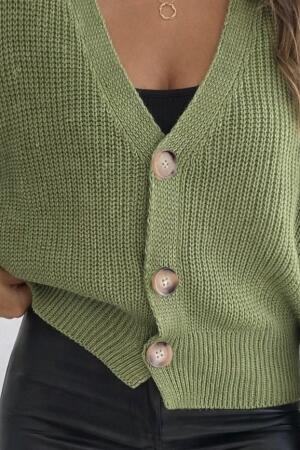 Kadın Uzun Kollu Düğme Detay Triko Bluz - 3