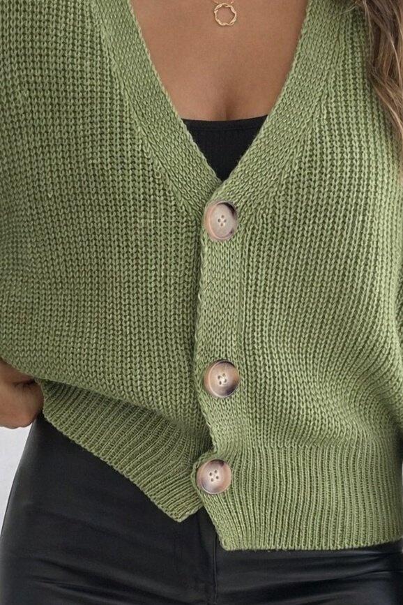 Kadın Uzun Kollu Düğme Detay Triko Bluz - 3