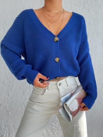 Kadın Uzun Kollu Düğme Detay Triko Hırka - ANGELINO BuyukBedeniz