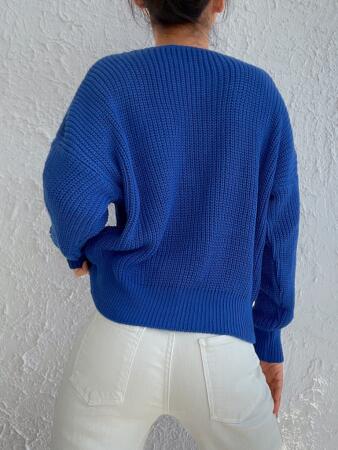 Kadın Uzun Kollu Düğme Detay Triko Hırka - ANGELINO BuyukBedeniz (1)