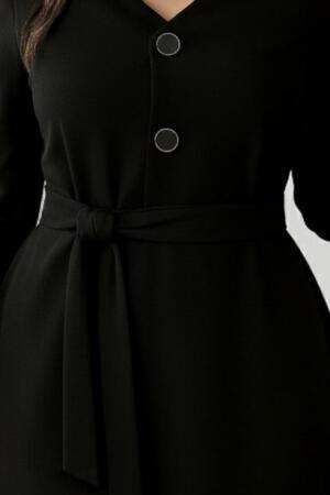 Kadın Uzun Kollu Düğme Detaylı Kendinden Kemerli Ithal Krep Elbise - ANGELINO BuyukBedeniz (1)