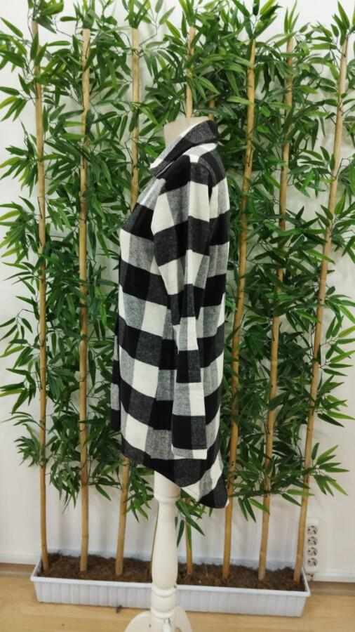 Kadın Uzun Kollu Ekoseli önden Düğmeli Dokuma Uzun Gömlek - 8