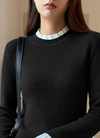 Kadın Uzun Kollu Fırfırlı Yakalı Triko Bluz - ANGELINO BuyukBedeniz (1)