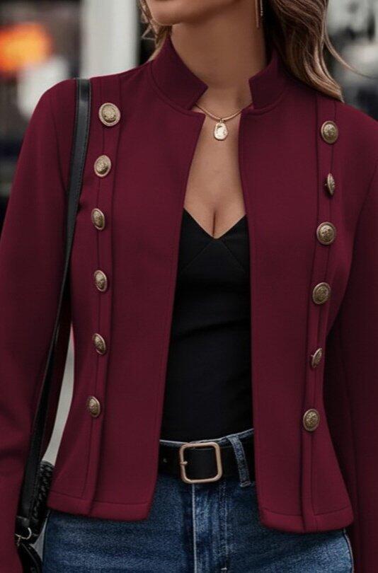 Kadın Uzun Kollu Hakim Yaka Yanlardan Düğmeli Kısa Süet Ceket - 2