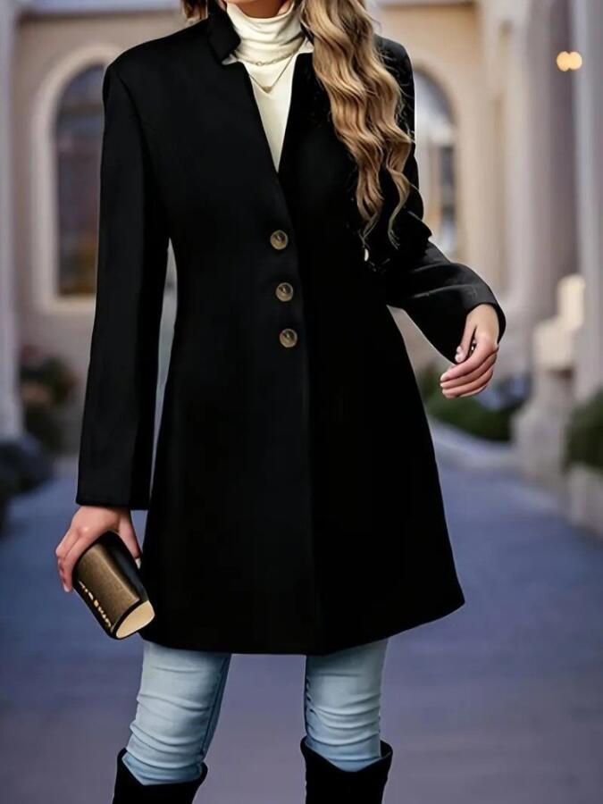 Kadın Uzun Kollu Hakim Yakalı önden Düğmeli Ithal Kaşe Astarsız Kısa Kaban - 1