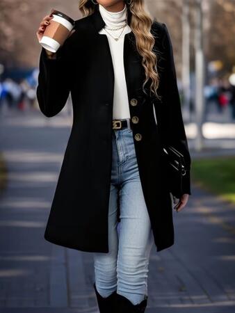 Kadın Uzun Kollu Hakim Yakalı önden Düğmeli Ithal Kaşe Astarsız Kısa Kaban - ANGELINO BuyukBedeniz (1)