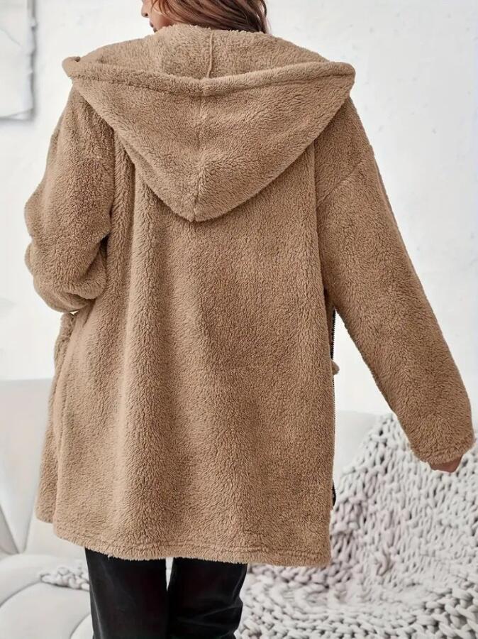 Kadın Uzun Kollu Kapşonlu önden Fermuarlı Cepli Welsoft Ceket - 3