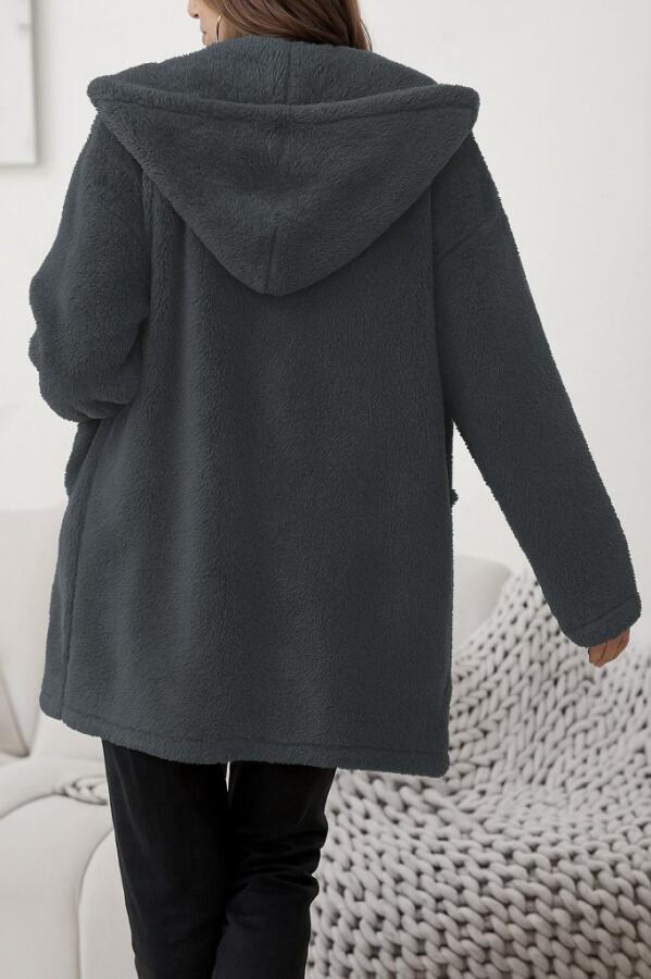Kadın Uzun Kollu Kapşonlu önden Fermuarlı Cepli Welsoft Ceket - 4