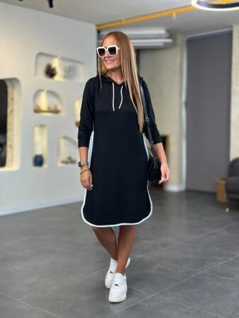 Kadın Uzun Kollu Kapüşon Ve Ribana Detay Diz üstü Elbise - 4